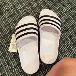 White and Black Striped Slides